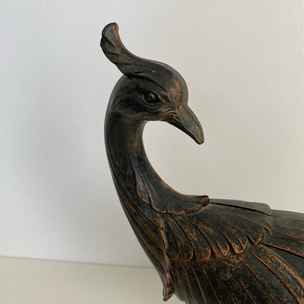 Vintage Peacock black and bronze metal bird figurine - Picture 3 of 4